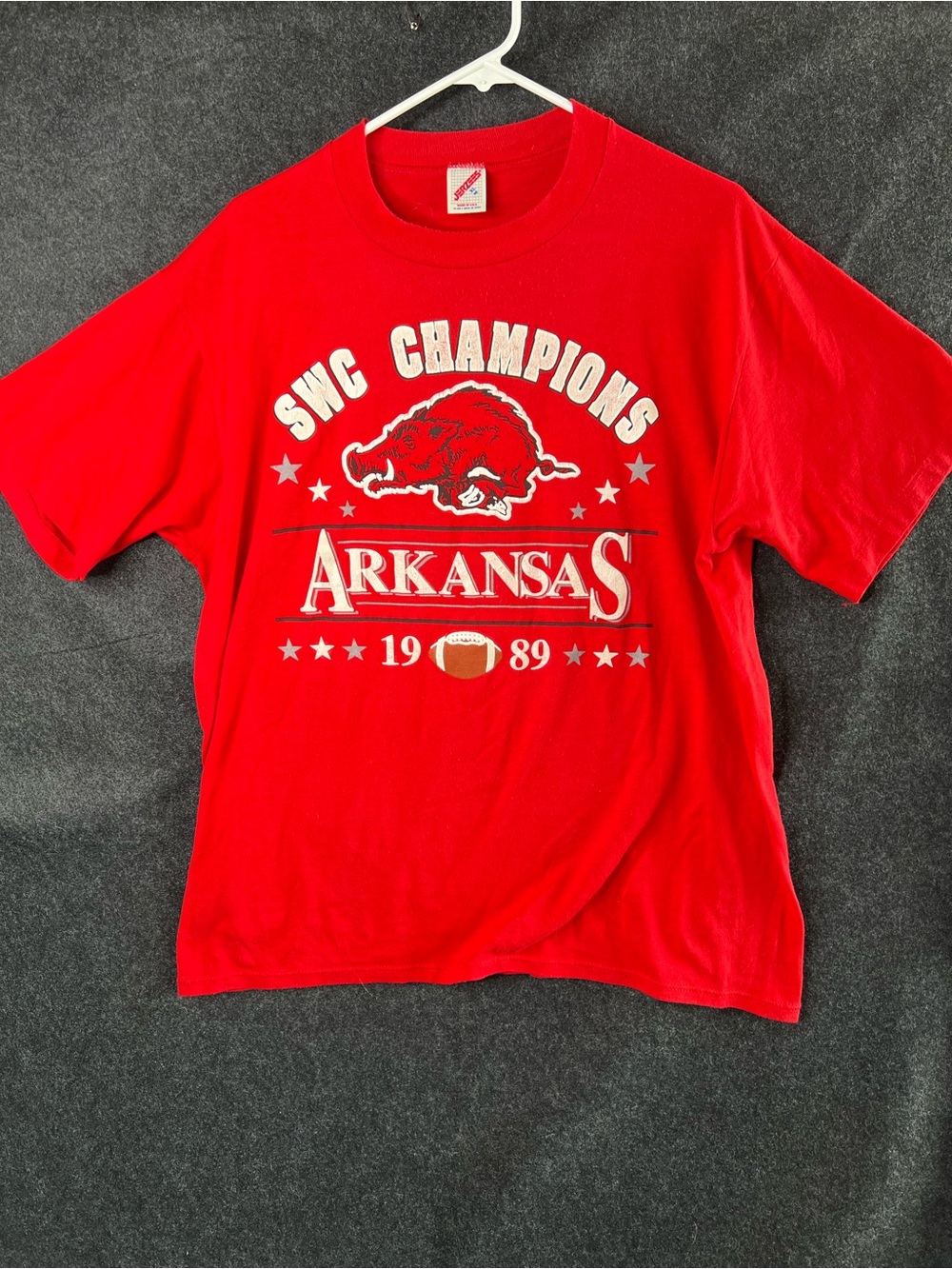 Vintage 80s Jerzees Arkansas SWC Champions Men’s XL Single Stitch Red T-Shirt